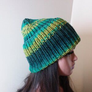 Handmade Multicolored Hat Green Beanie